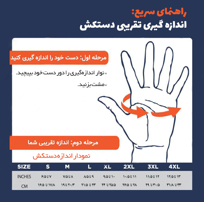 راهنمای انتخاب سایز دستکش کار